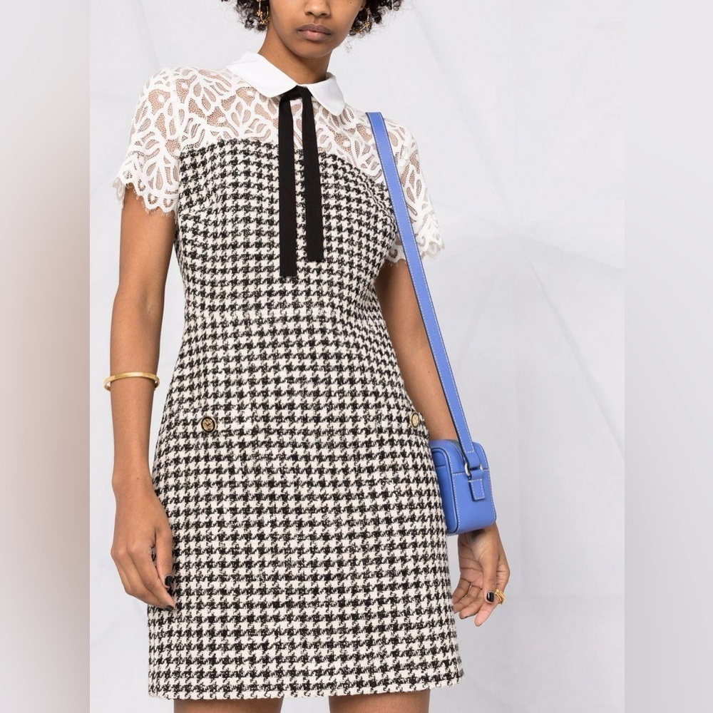 Sandro tweed lace houndstooth mini dress sz 38 / US 6